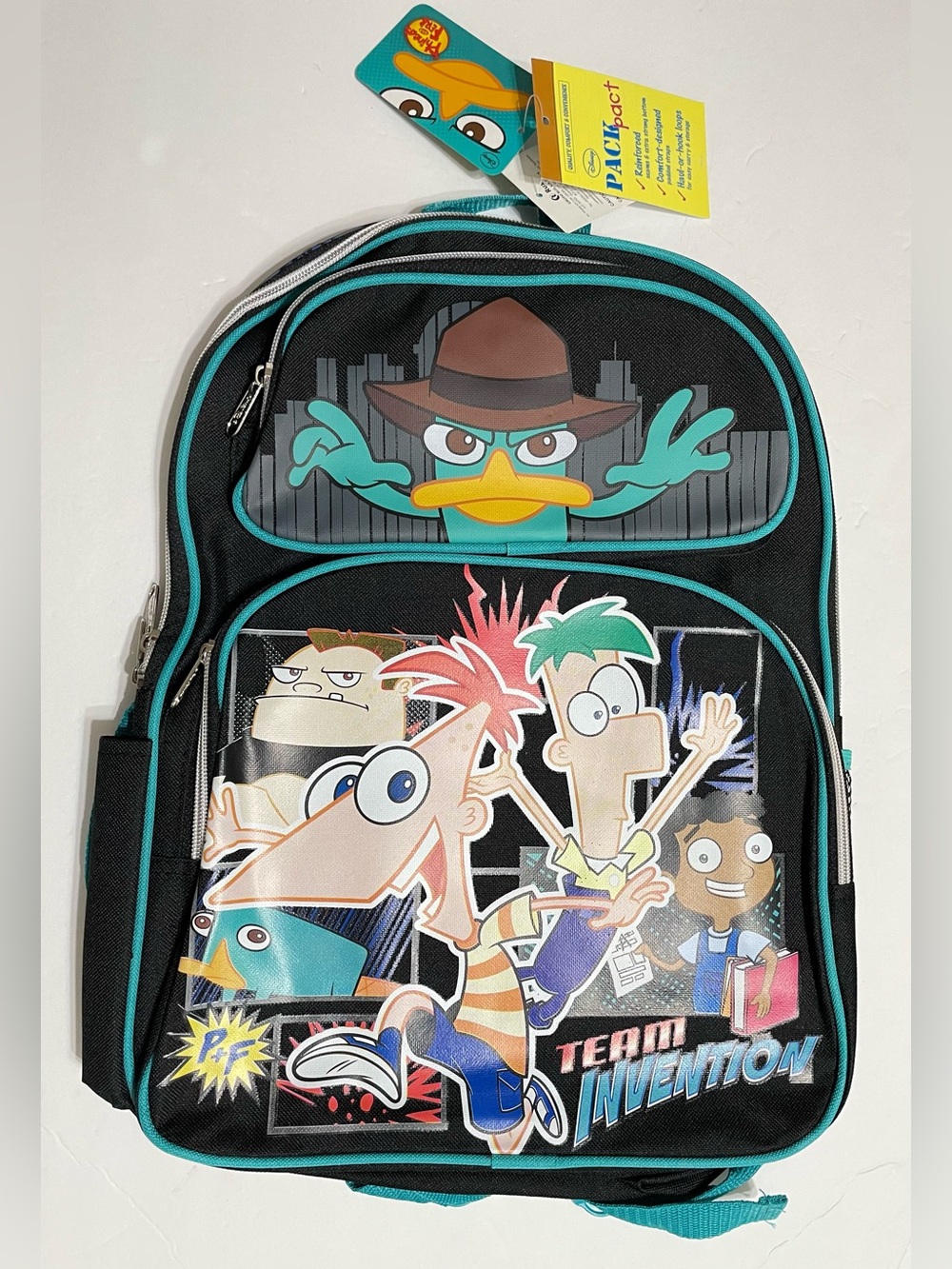 Large Backpack- disney Agent phineas and ferb 16” Backpack School ,New with Tag!